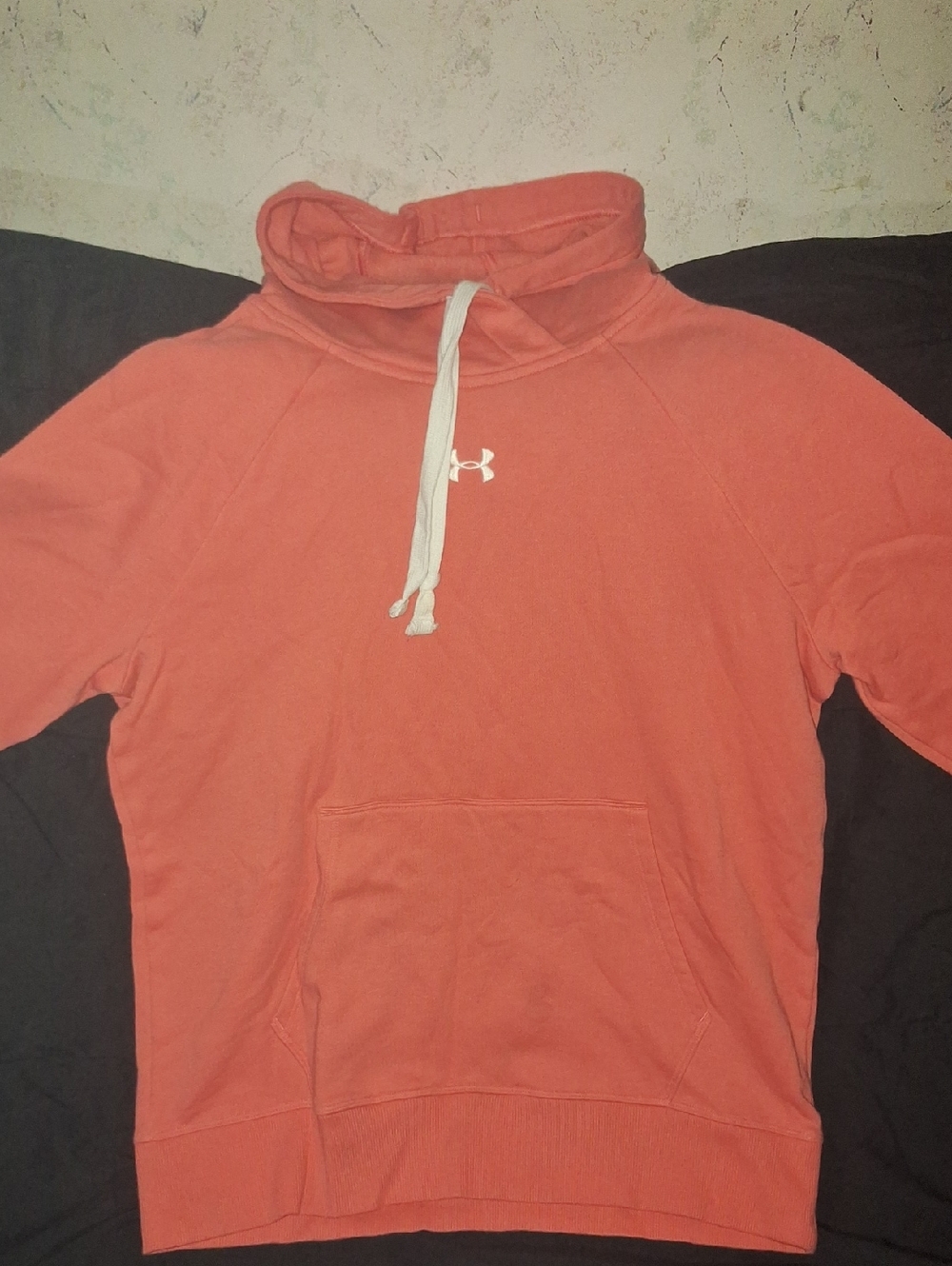 Under Armour Coral-Red Pullover Hoodie with White Drawcord